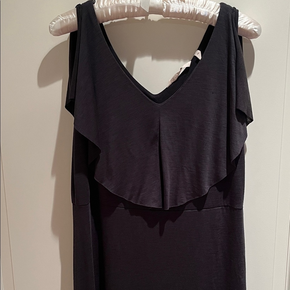 EUC Soft Surroundings Black Maxi Dress Womens PS Sleeveless Ruffle V Neck - Picture 2 of 9